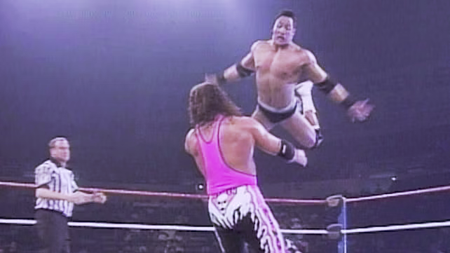 3/25/1997

Rocky Maivia defeated Bret Hart by disqualification to retain the Intercontinental Championship on RAW from Peoria, Illinois. 

#WWF #WWE #WWERaw #RockyMaivia #TheRock #BretHart #TheHitman #ExcellenceOfExecution #IntercontinentalChampionship