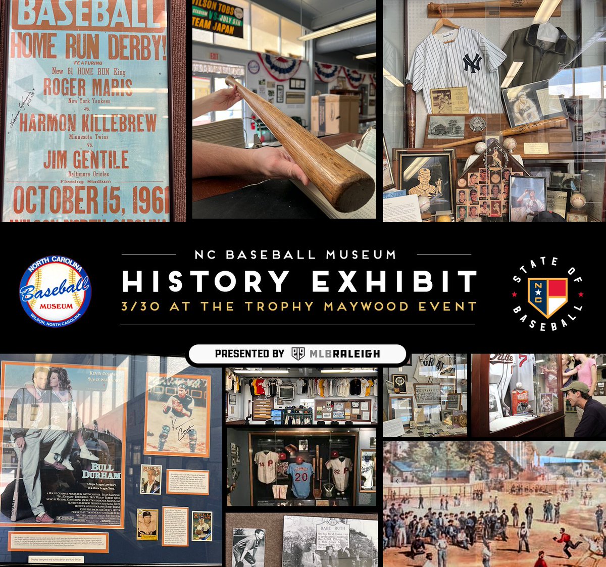 The NC Baseball History Museum ( @ncbaseballmuseu ) is traveling down from Wilson to set up an exhibit at our @Trophybrewing Maywood event (This Saturday from 1-4pm). Come check out all the amazing baseball history our state has to offer!