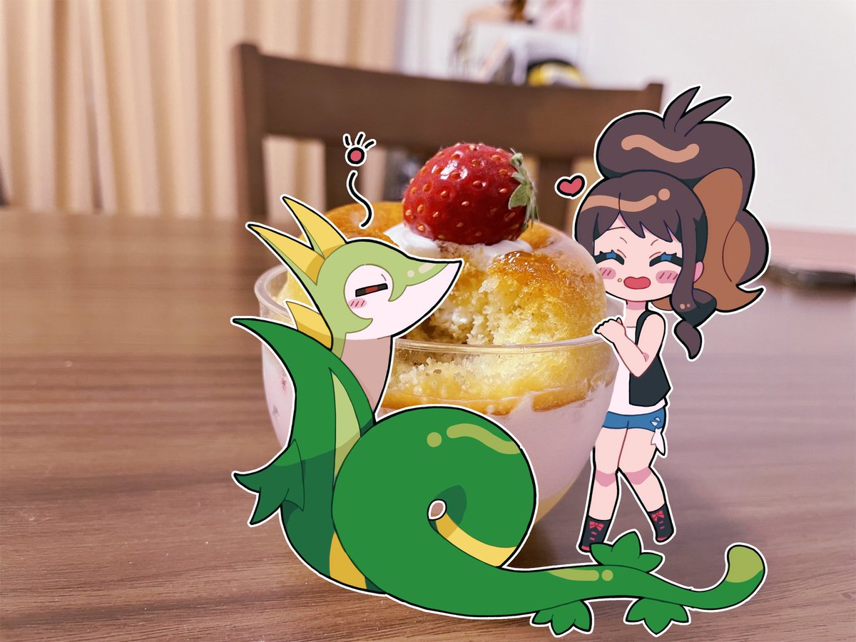 トウコ(ポケモン) 「ケーキ食べるジャロトコ 」|梅トマト🍅のイラスト