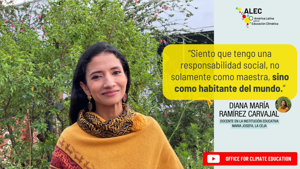 🌎 Diana Ramírez, docente en La Ceja, Colombia, nos recuerda la importancia de la educación climática al destacar que cualquier profesor puede convertirse en un agente de cambio y provocar transformaciones en el comportamiento de sus alumnos. 📽️ bit.ly/3SYLBVn #ALEC