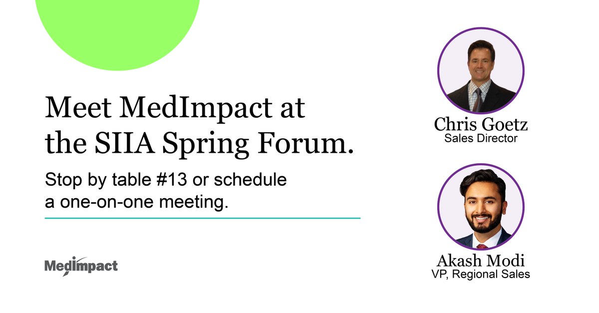 If you’re attending the SIIA Spring Forum, stop by table 13 to learn how MedImpact’s flexible approach and connected care solutions help organizations meet #employee #healthcare needs. bit.ly/3YFOahC #wearemedimpact #atruepartner #employers #pharmacybenefits