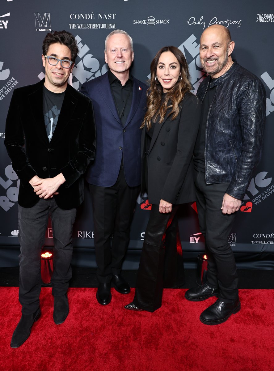 Happiest of birthdays to our #LoveRocksNYC Executive Producer Nicole Rechter, here with her fabulous Co-Executive Producers Greg Williamson and John Varvatos, and God's Love President & CEO @dluddy!