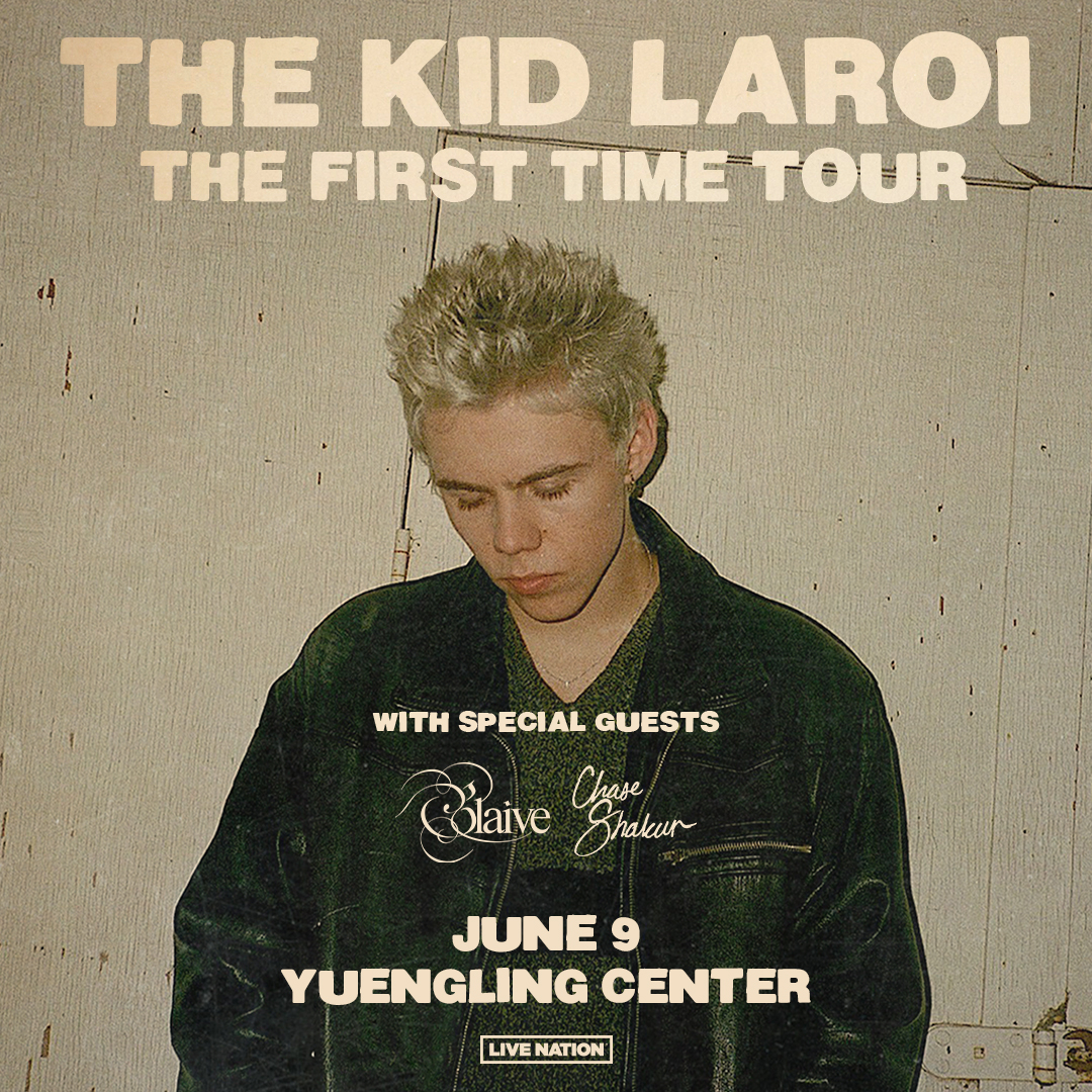 ⚠️ @thekidlaroi is bringing the First Time Tour 2024 to North America with special guests glaive and Chase Shakur! 🖤 Tickets on sale this Friday at 10am. Save the date! Signup at yuenglingcenter.com/newsletter (Pop or Hip Hop) to receive a code the night before the presale.