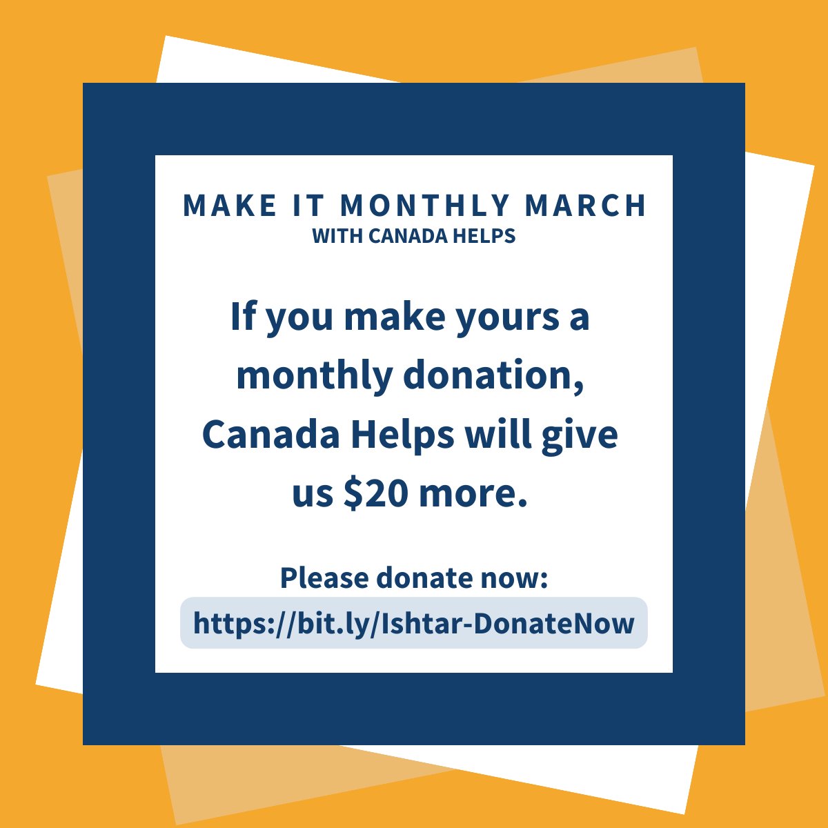 #MakeItMonthlyMarch Your help means we can help women + their children #EscapeViolence + #StaySafe. When you make yours a #MonthlyDonation, @canadahelps will kick in another $20. And believe us, every $20 helps. But, time is running out. #DonateNow: https://bit.lyIshtar-DonateNow