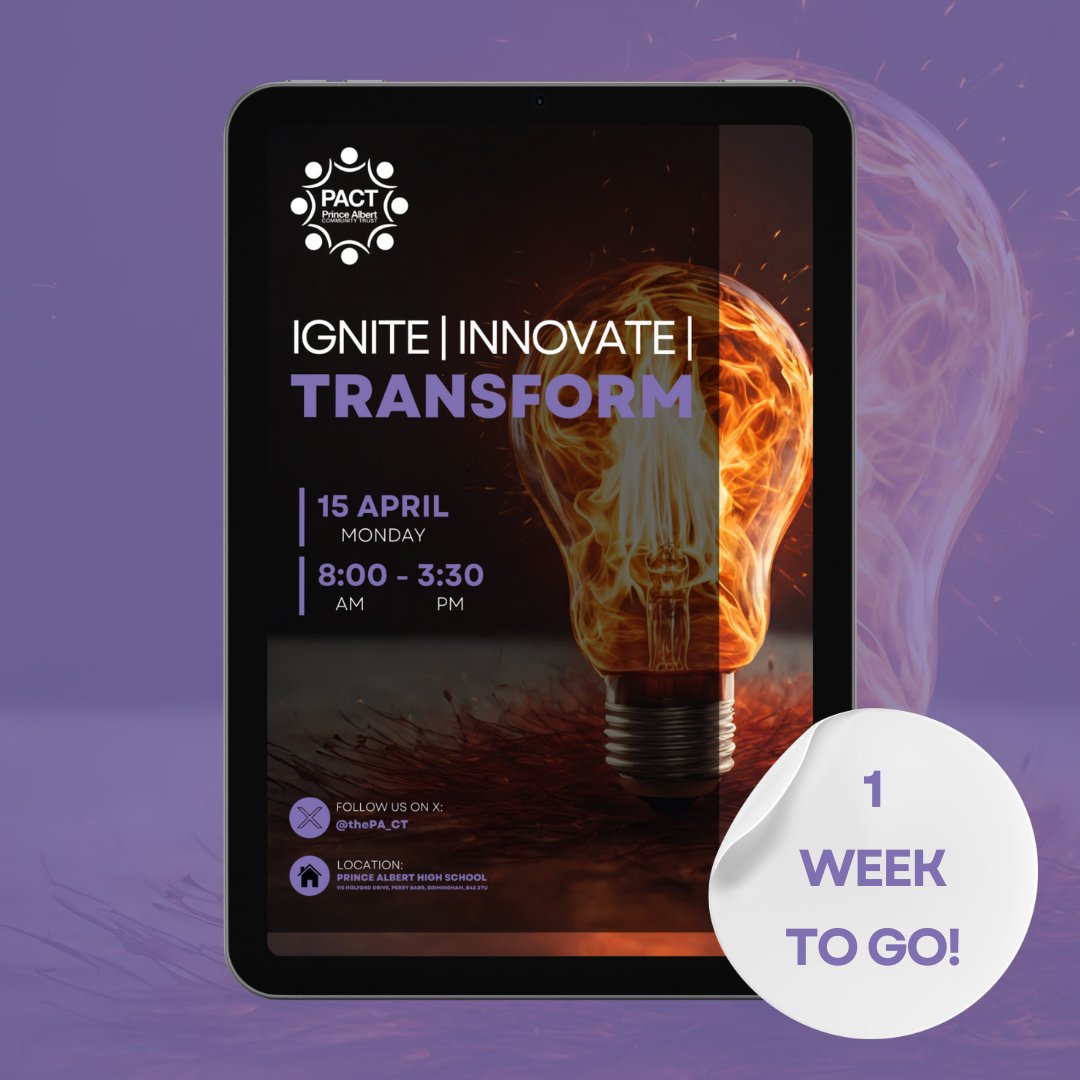 1 WEEK TO GO! 💡Innovate 🔥Ignite 🌱Transform @unleashing_me @Abdulchohan @asklauraknight @terri_marie17 @feetetweet @noelgarvey_ @jonnywathen @Edu_Techie #InnovateIgniteTransform #PACTConference24 #DigitalTransformation