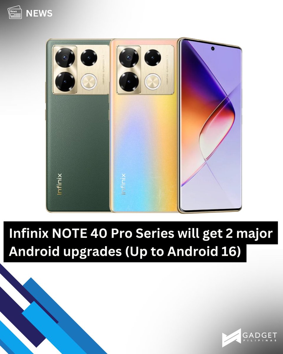 Infinix has announced that the new NOTE 40 Pro Series (Infinix NOTE 40 Pro, NOTE 40 Pro 5G, and NOTE 40 Pro+ 5G) will get 2 years of major Android upgrades, and 36 months of security patches. #Infinix #InfinixNOTE40ProSeries.

Read more here: gadgetpilipinas.net/2024/03/infini…