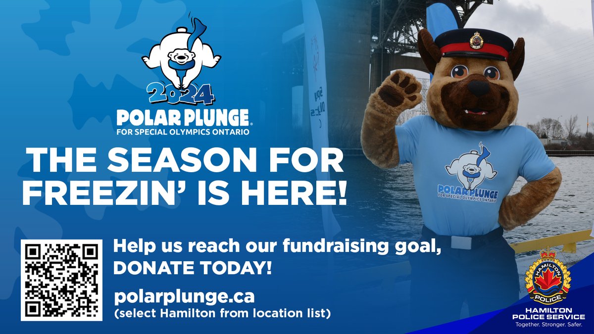 HamiltonPolice's tweet image. Join us as we support over 26,000 @SOOntario athletes across Ontario! #FreezinForAReason 

Help us hit our target! Donate now:
soopolarplunge.crowdchange.ca/54831