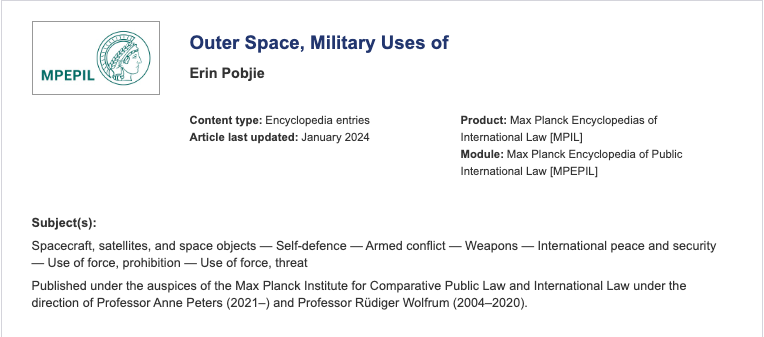 How does international law regulate military uses of #OuterSpace? My entry on this topic is now available in the Max Planck Encyclopedia of Public International Law #SpaceLaw #UseOfForce #IHL 🚀🛰️👾 opil.ouplaw.com/display/10.109…