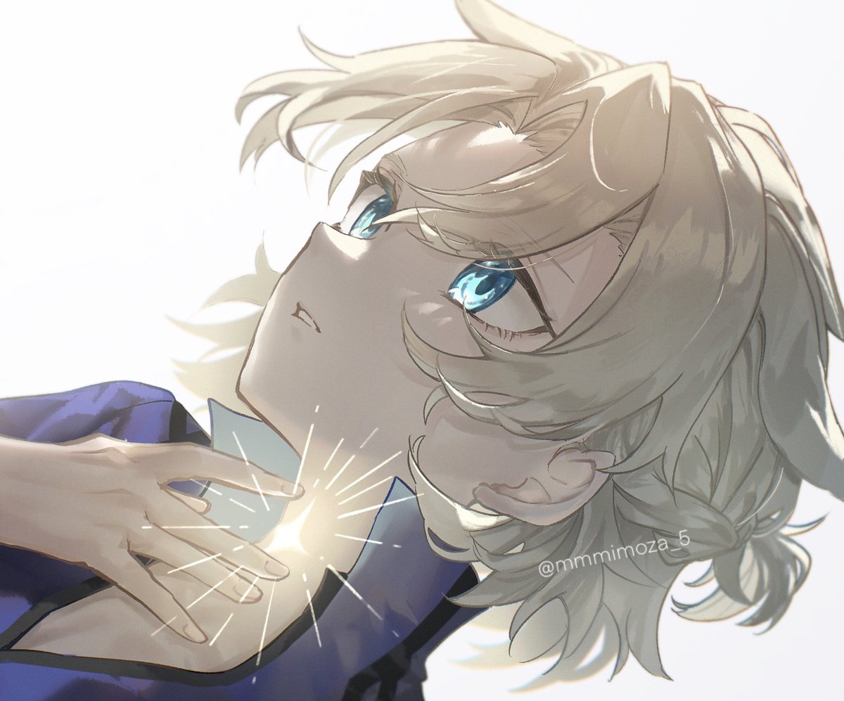 albedo (genshin impact) solo short hair blue eyes simple background shirt blonde hair white background  illustration images