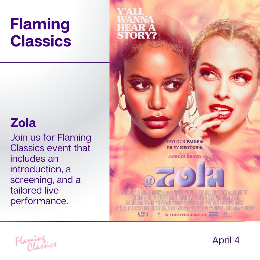 OCINEMA's tweet photo. “It’s a freewheeling joyride through the seamy side of stripping that balances the thrill of voyeurism with the dangerous reality.” – CHICAGO READER 

🎟️ https://t.co/ei7PKrRayr

@flamingclassics presents “ZOLA” with performances by Opal Am Rah and Persephone Von Lips. https://t.co/K6a4RWSNpJ