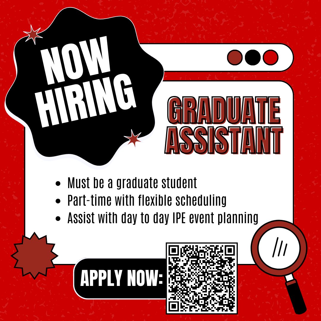 The IPE Office is currently hiring graduate assistants! We offer flexible working hours M-F 8:00am-5:00pm! Scan the QR code or use the URL to apply! sjobs.brassring.com/TGnewUI/Search…