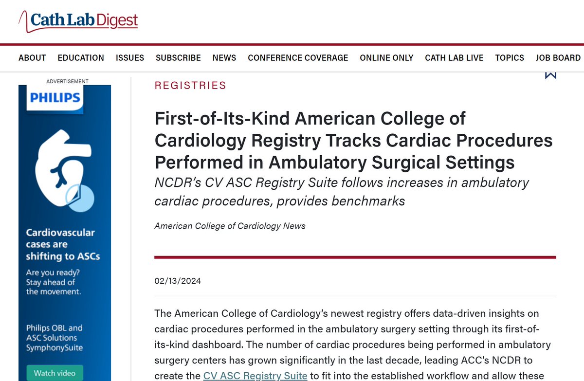 First-of-Its-Kind American College of Cardiology Registry Tracks Cardiac Procedures Performed in Ambulatory Surgical Settings NCDR’s CV ASC Registry Suite follows increases in ambulatory cardiac procedures, provides benchmarks okt.to/1Citgc