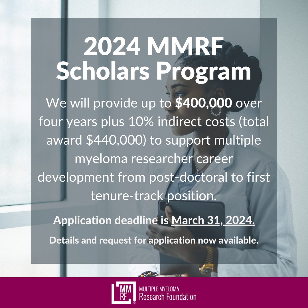 EXPIRING SUNDAY - we are accepting applications for our 2024 MMRF Scholars Program. Successful applicants will receive up to $400,000 in research funding over four years. For details click/tap on the “Projects and Awards” anchor link on this page: ow.ly/Bt2m50QZ9z9
