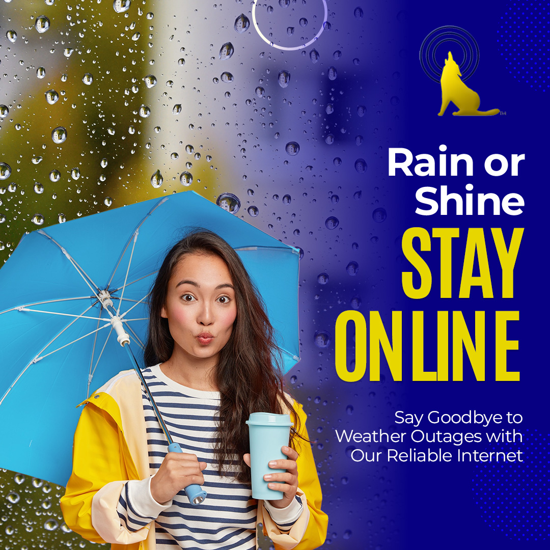 ☔️🌞 🌧️☀️ Rain or shine, stay connected with KCCoyote! No more frustrating weather outages with our reliable internet.💻🌈 Sit back, relax, and enjoy uninterrupted online adventures with KCCoyote. 🌐📲 #RainOrShine #InternetReliability #NoMoreWeatherWoes #KCCoyoteInternet