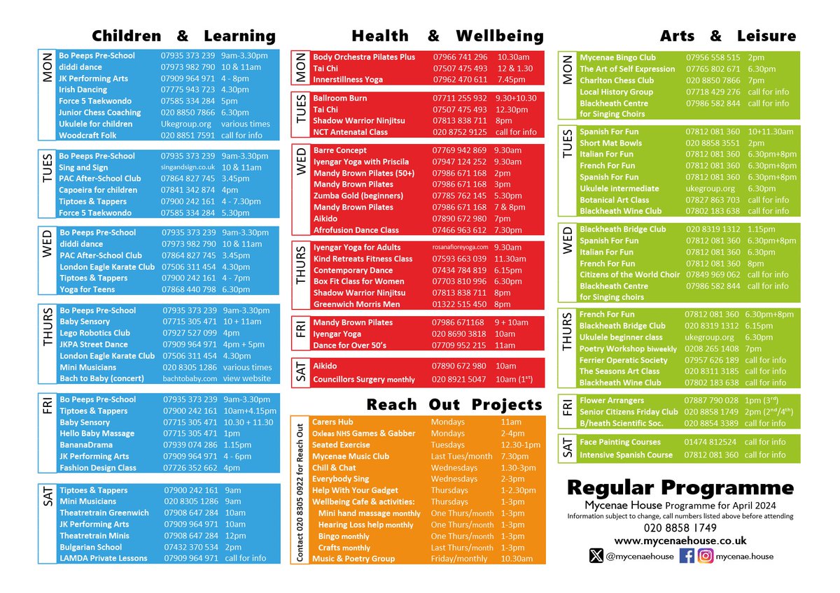 New term for many of our Regular #classes and #activities start next week! There is something on offer for all ages and interests, check out the full Programme via mycenaehouse.co.uk/whats-on/regul… and contact each group directly for details. #Blackheath #Greenwich