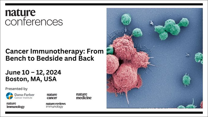 Excited to announce that we are coorganizing a Nature Conference on Cancer Immunotherapy, June 10-12, 2024 in Boston at DFCI. Join us! Earlybird discounts are still available for a limited time. go.nature.com/3wqB0Ln