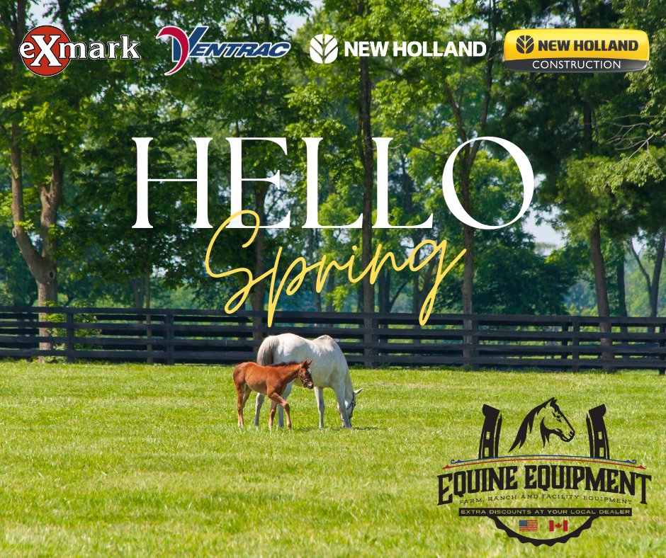 Happy Spring! 
The foals are arriving and the grass is growing- that means it's mowing season. Spend more time on your horse and less time in the barn with new equipment to kick start your Spring!
Call us at 877-905-0004 to see how you can save at your local equipment dealer!