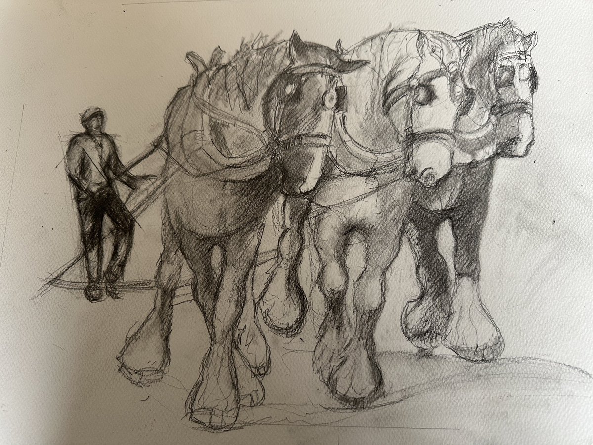Working in the figure. Not sure if is any better. ⁦@Pierce1Roger⁩ Trouble is he such a slight figure in the photo. #team #ShireHorses #drawing #preparation