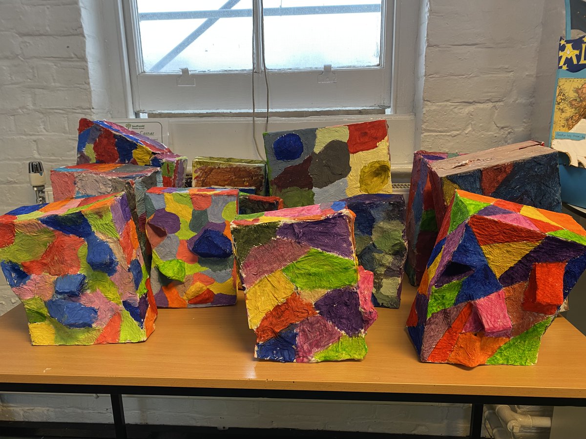 Year 6 have been working on their #Picasso inspired 3D Cubism Sculptures in #Art. They used bright colours and precision to produce masterpieces. 🎨👩‍🎨 #Art #Creative