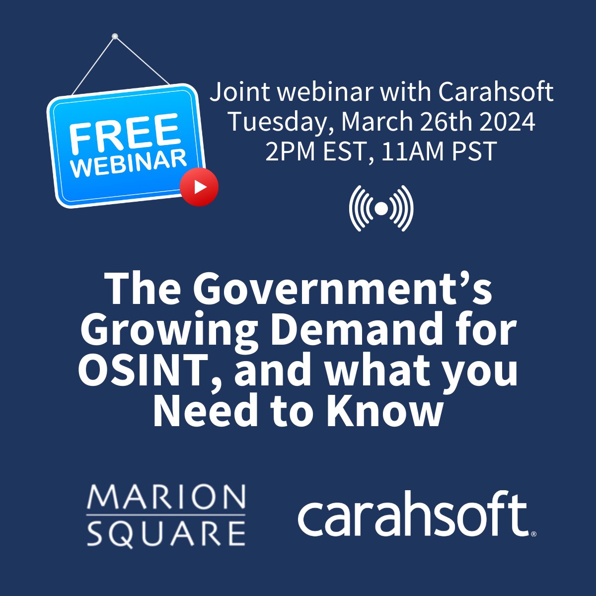 There's still time to register for our webinar with @Carahsoft - The Government's Growing Demand for OSINT, and what you need to know. Happening TOMORROW, Tuesday, March 26th, 2PM ET. Register now: loom.ly/MkZvaNY #OSINT #FreeWebinar #FederalContracting