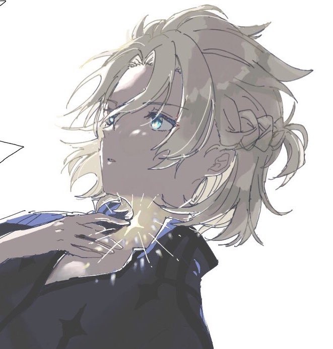 albedo (genshin impact) solo short hair blue eyes simple background shirt blonde hair white background  illustration images