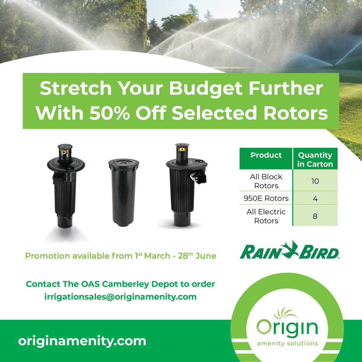 As the new season kicks in and we start thinking about the jobs ahead, OAS are here to help with a Spring irrigation promotion! OAS is the UK distributor of Rain Bird irrigation products, a brand leader across the globe in the manufacture of irrigation systems. #RainBirdGolf