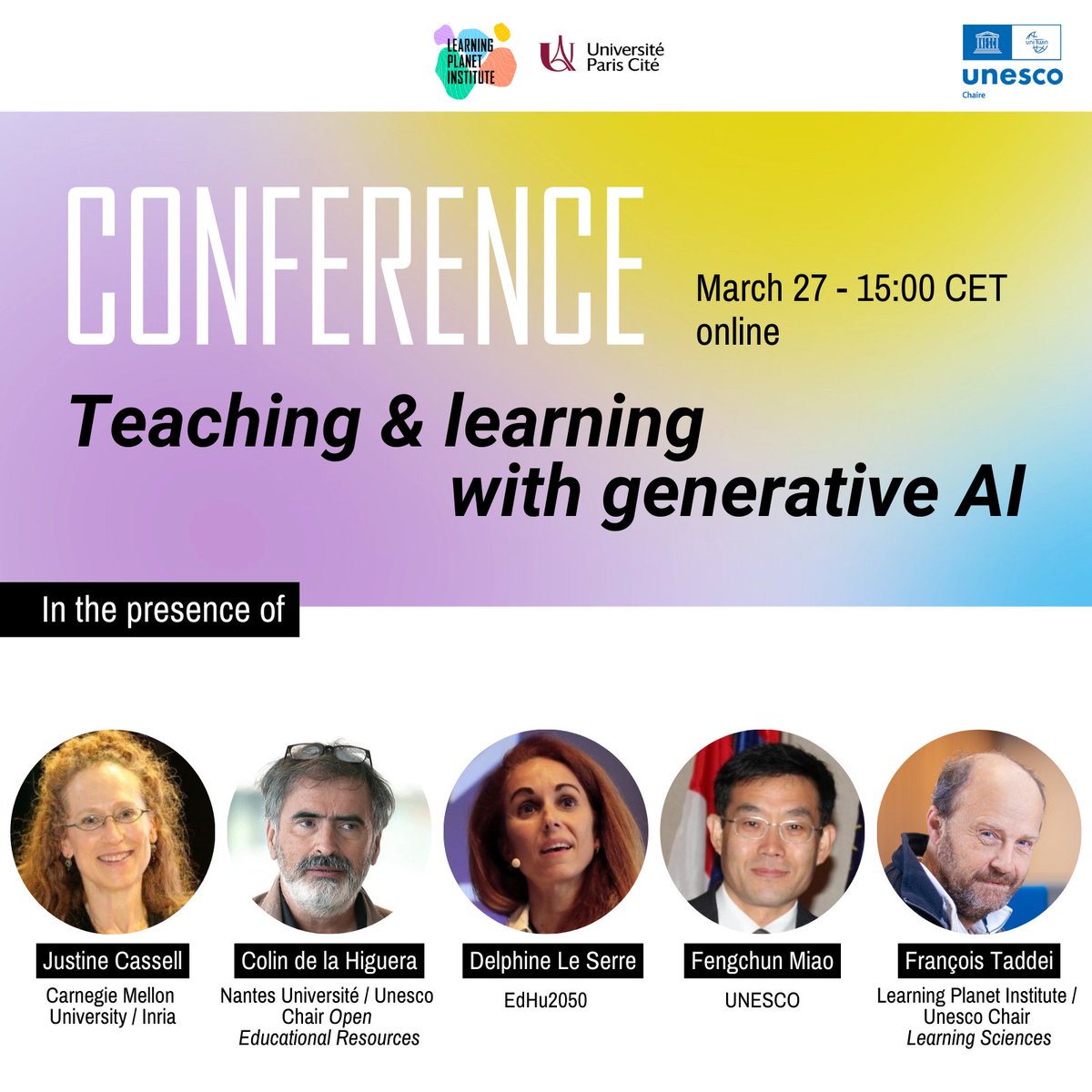 #JOIN us for an online session exploring the disruptive potential of #generativeAI in teaching and #learning! 📆 Wednesday March 27 - 15:00CET learningplanetinstitute.org/nos-evenements… 🙌 part of the #LearningSciences #Unesco Chair @FrancoisTaddei @DleserreFrench @univ_paris_cite @Chaire_RELIA