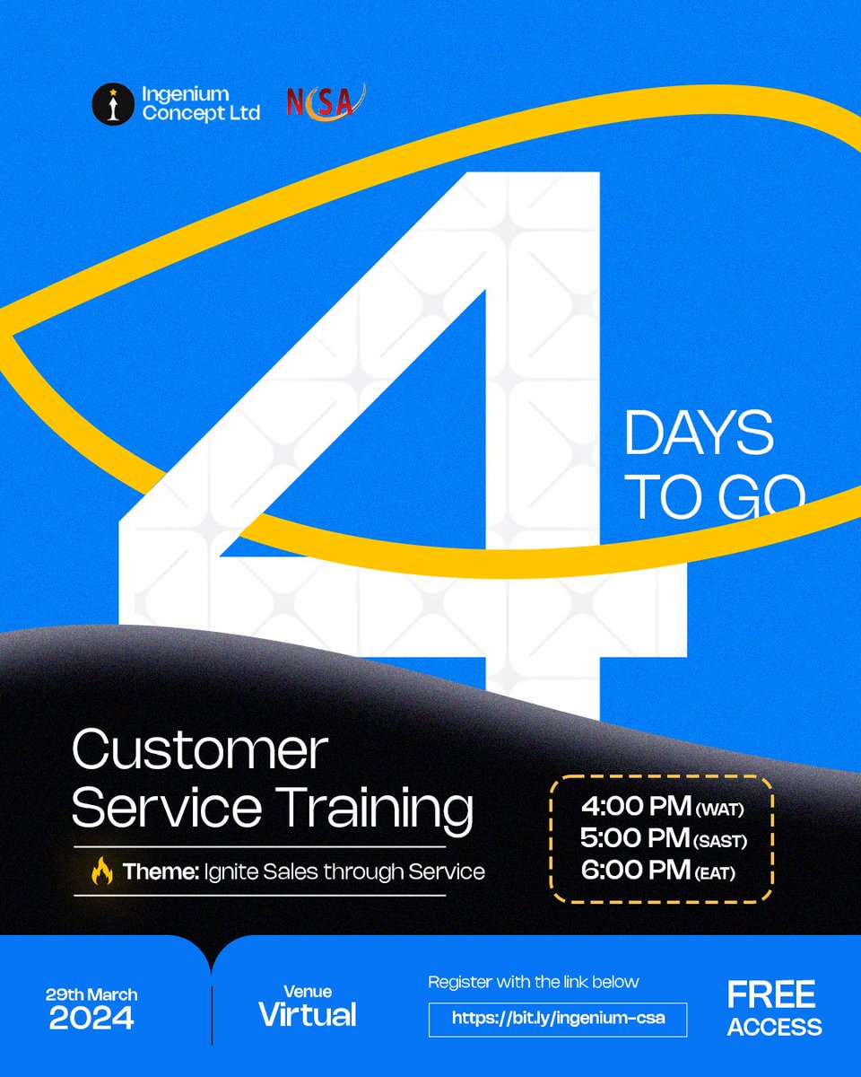 growithingenium's tweet photo. 4 DAYS TO GO!!!!! πΊπΊ
We are ready to take you on a journey to achieving customer service excellence!
Are you ready to serve your customers better??
Save the date!
Tell a friend!
This is one of it's kind!!
Click the link below to register
https://t.co/EbHRsmSm9d
#4MCST https://t.co/TAMx5WcMnh