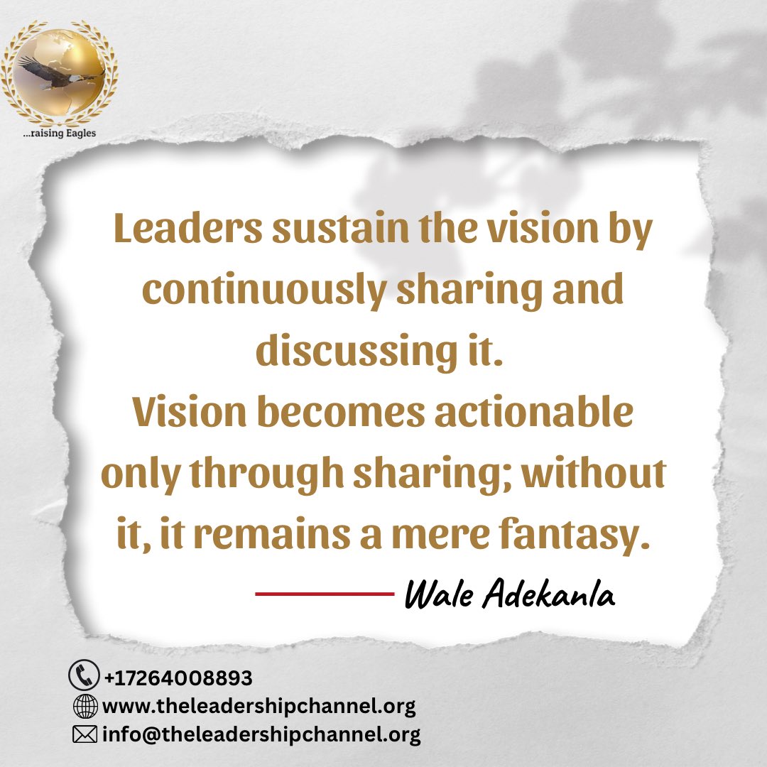 How do you sustain your vision? 

Are you sharing and discussing it to make it actionable? 

Leaders don’t just envision, they inspire action. Share your dreams, fuel the fire, and watch them transform into reality. 

#Leadership #VisionaryMindset #TogetherWeAchieve