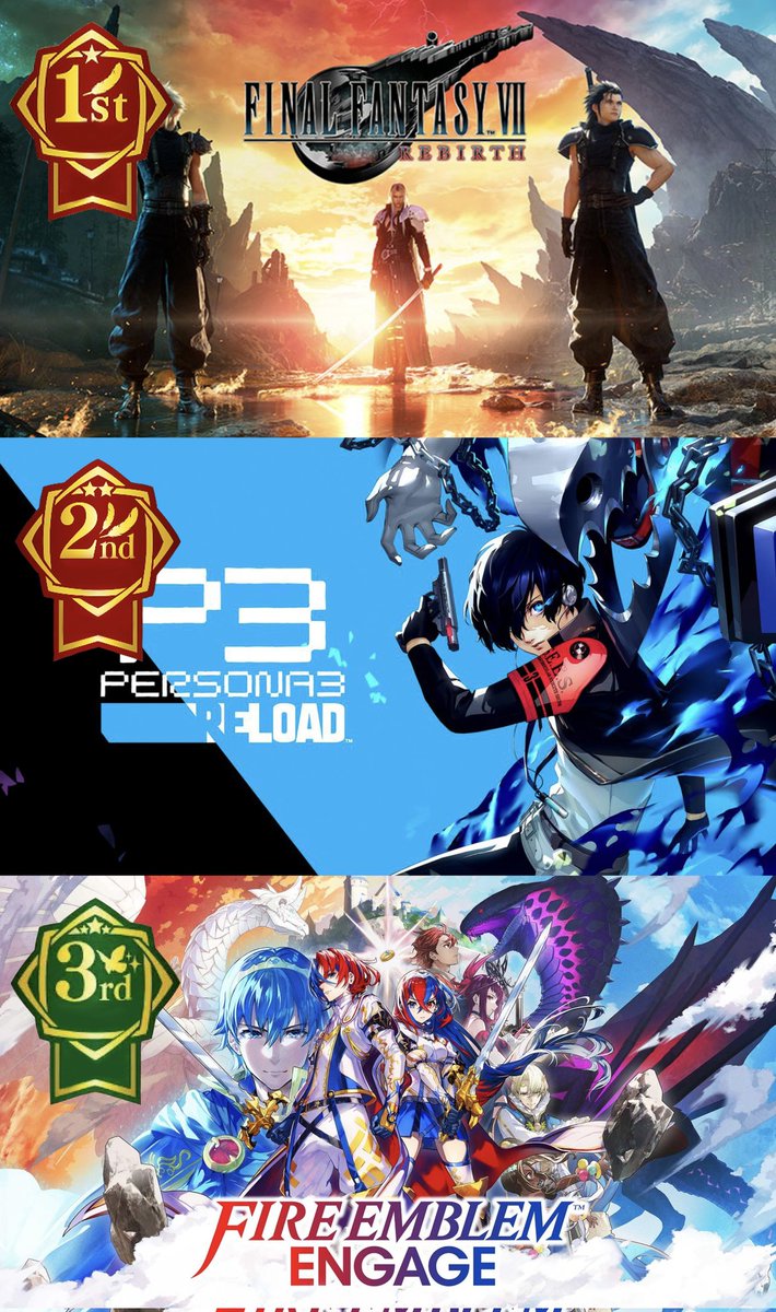 🌟 SPECIAL GIVEAWAY🌟 I am giving away three games! Just RT and follow to enter! And you could win one of the following! 1st Place: Final Fantasy 7 Rebirth 2nd Place: Persona 3 Reload (PS4) 3rd Place: Fire Emblem Engage Winners will be decided on April 2nd!