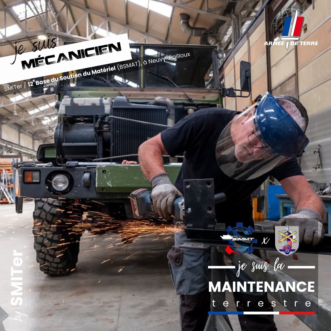 ⚙ #JesuislaMaintenanceTerrestre
Je suis 𝐦𝐞́𝐜𝐚𝐧𝐢𝐜𝐢𝐞𝐧 à la <a href="/12ebsmat/">Chef de corps de la 12e BSMAT</a> !

🤔 En savoir + sur cette entité : swll.to/9F0RU6j
<a href="/em_smiter/">SMITer</a> / <a href="/armeedeterre/">Armée de Terre</a>