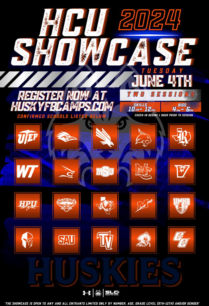 HCU SHOWCASE 2024🔥🏈 ‼️UPDATE‼️ 🗓️ June, 4th 🕐 10am-12pm (Skills) 🕥 4pm-6pm (Bigs) GET REGISTERED‼️⬇️🔗 huskyfbcamps.com #DAWGSUP #THESTANDARD @HCUCoachBachtel