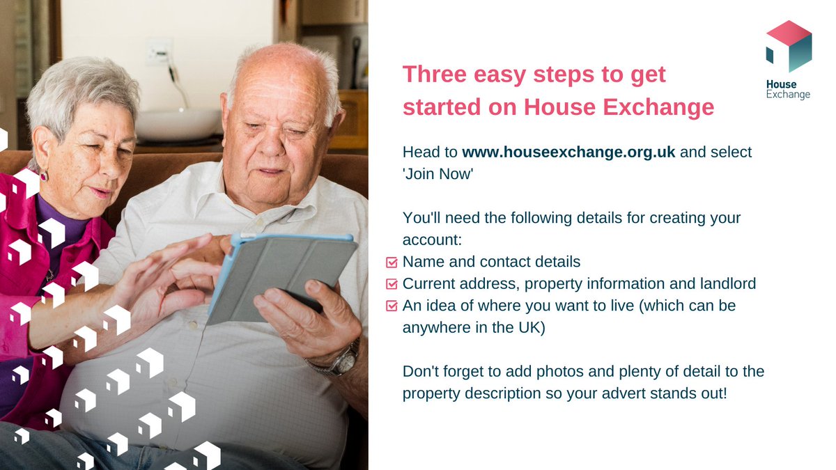 Ready to find a #MutualExchange but unsure on how to get started? We’ve partnered with House Exchange to help you find a move!

Follow these steps and head to houseexchange.org.uk to get started.