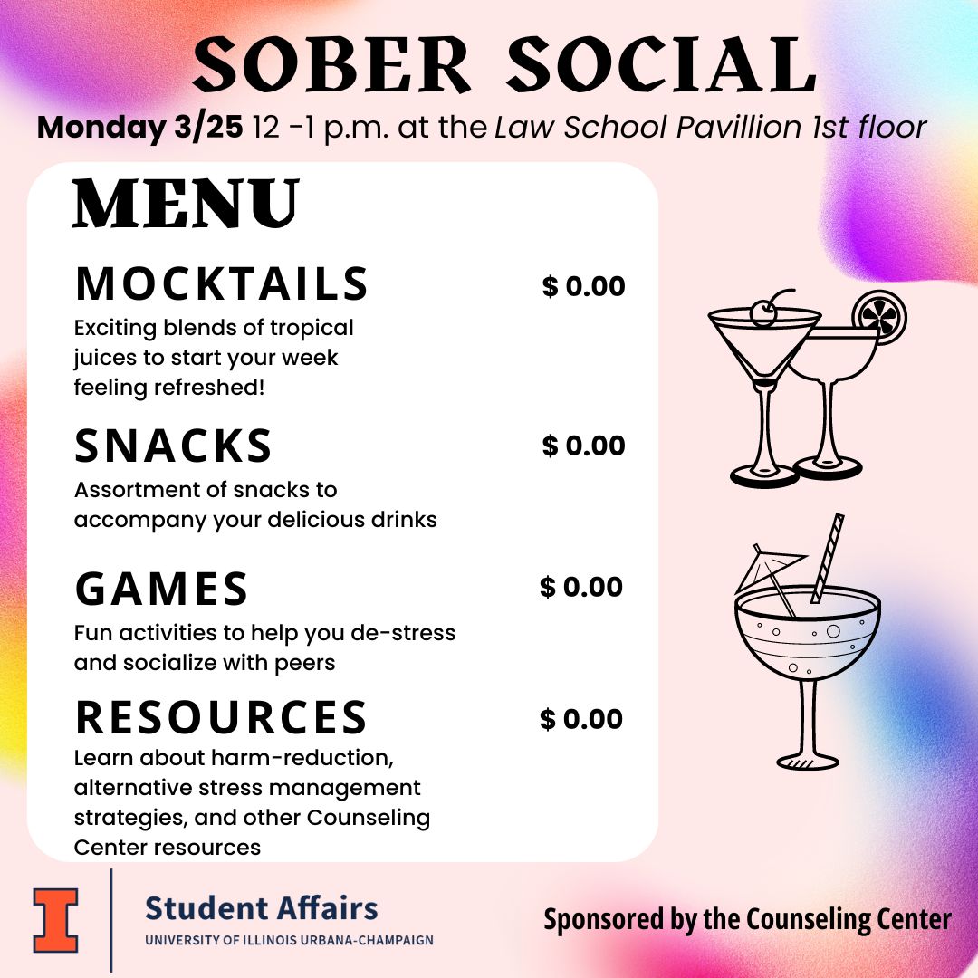 Be sure to stop by the AOD team's Sober Social TODAY from 12-1 p.m.!
