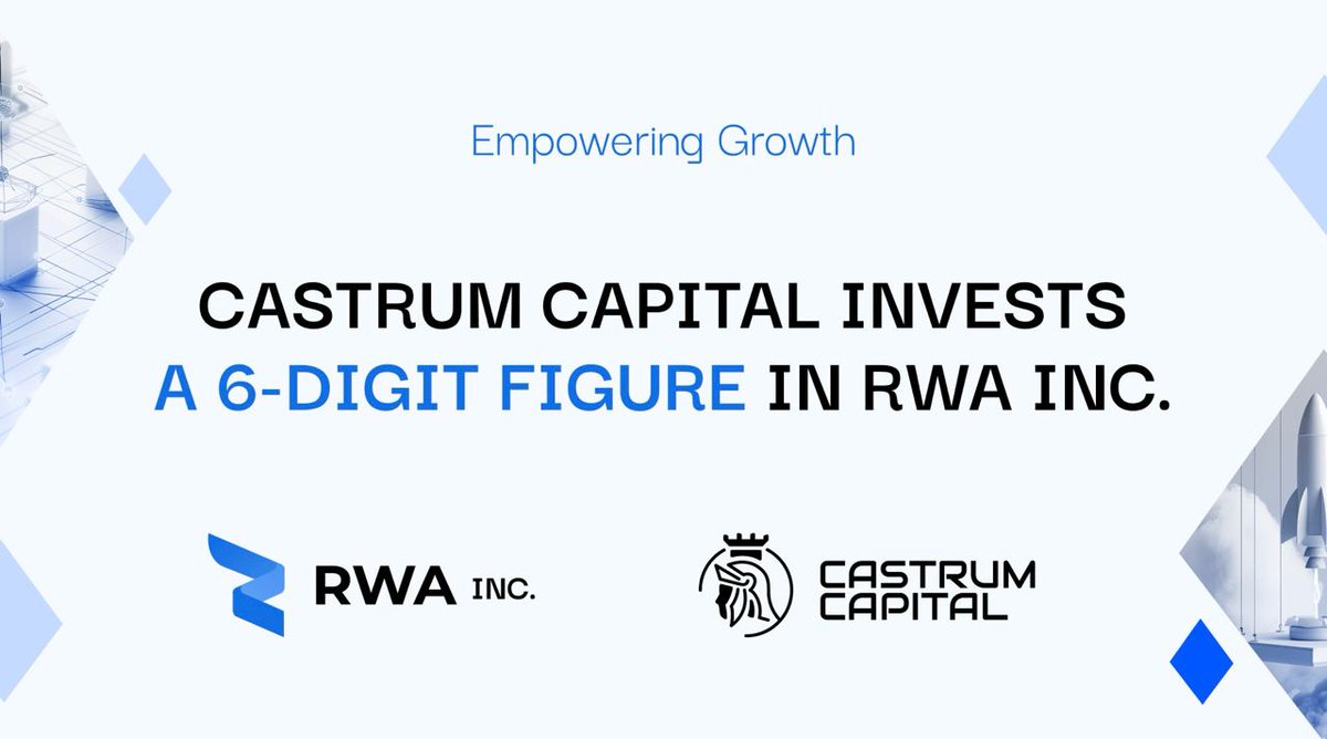RWA_Inc_'s tweet image. Thrilled to announce a 6-digit figure strategic investment from Castrum Capital in $RWA Inc. With their strong network, we're set to accelerate our journey and redefine asset tokenization. Here's to innovation and partnerships that push boundaries! 🥂

More on Medium:…