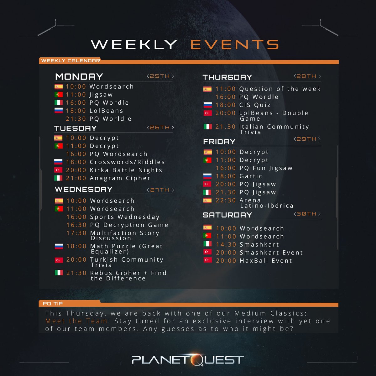 Weekly Community #PQEvents Overview!✨ All times are CET ⏰ and keep an eye on our Medium for our next Meet the Team! 👀