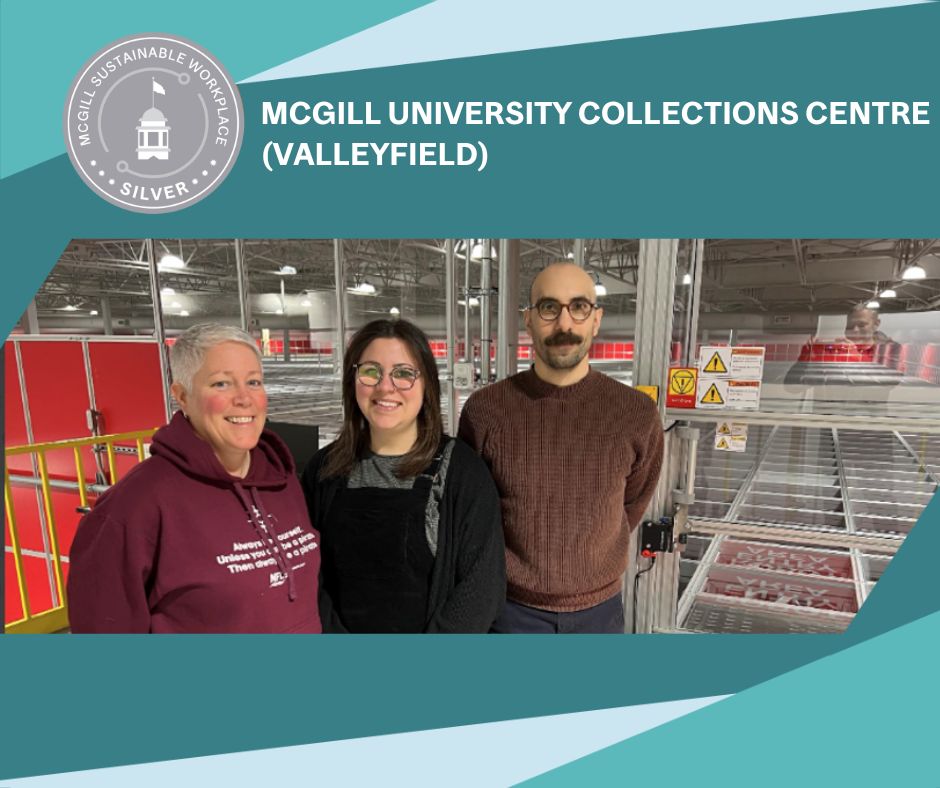 Congratulations to the McGill University Collections Centre (Valleyfield) for achieving Silver-level Sustainable Workplace Certification! Find out how you and your colleagues can work together to make your McGill University office more sustainable: buff.ly/3ZIkSxV