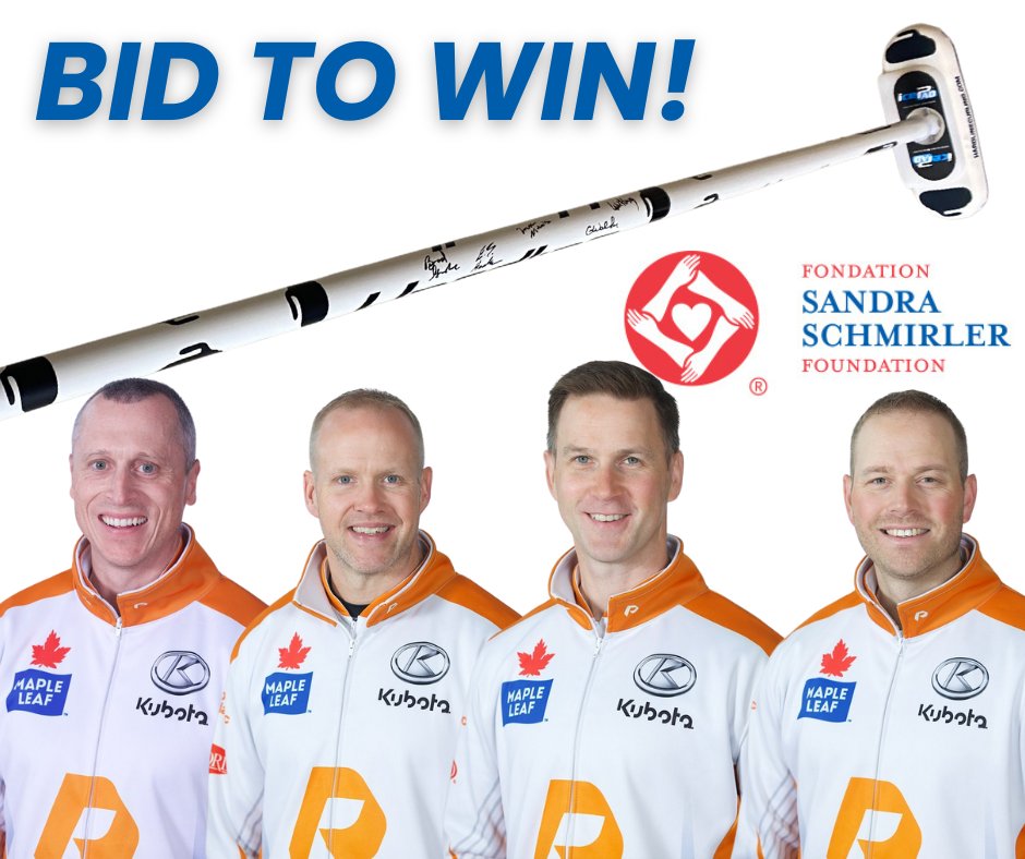 We're wishing <a href="/TeamGushue/">Team Gushue</a> well as they get set to travel to the #WMCC2024 to represent 🇨🇦! And time is running out for you to bid on one of their autographed brooms! Find it and all the Scotties autographed jerseys in our online auction ➡️ ebay.ca/usr/sandra_sch…