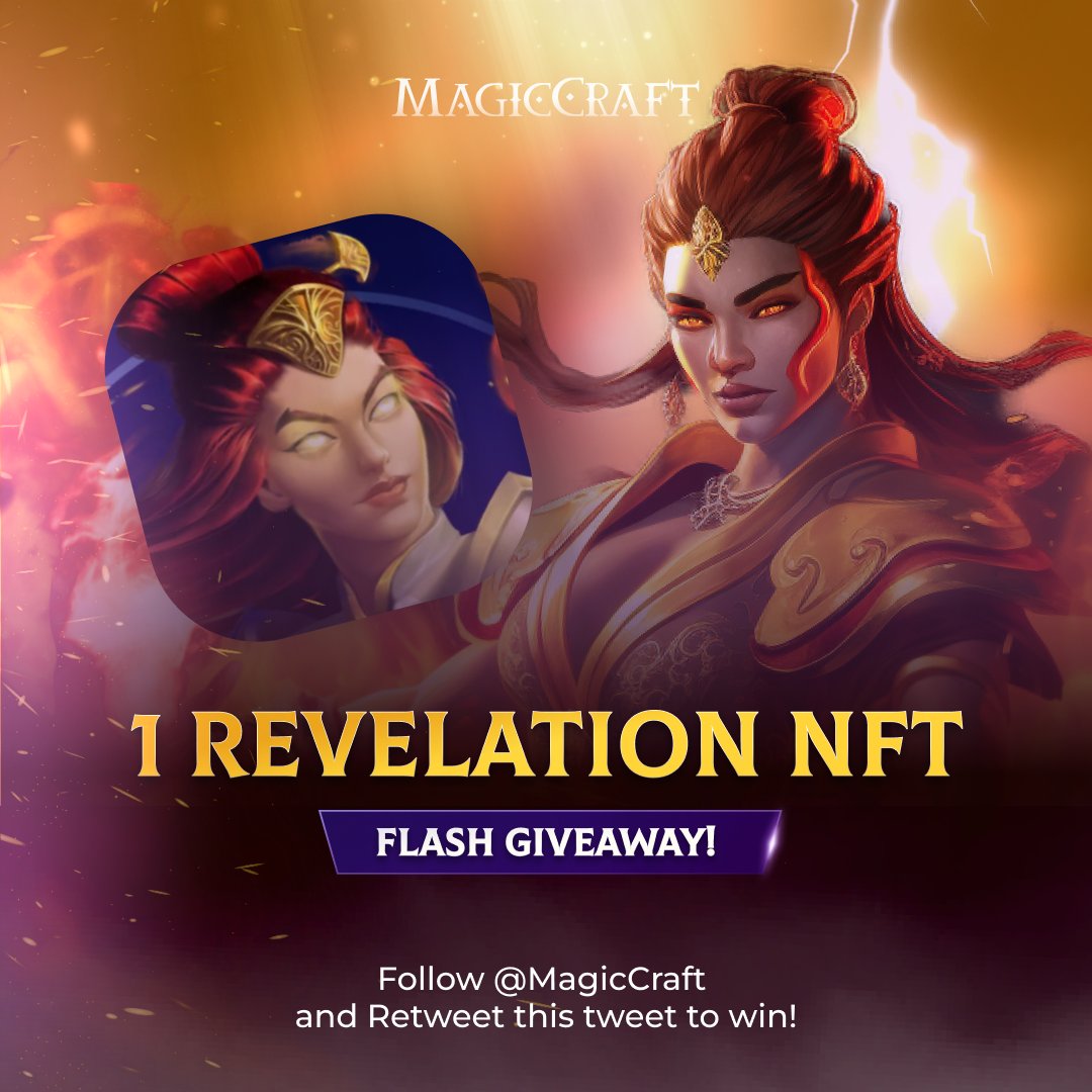 MagicCraftGame's tweet photo. 🎁 1 REVELATION NFT FLASH GIVEAWAY! 🎁

🏆 To win:
✅ Follow @MagicCraftGame 
✅ Retweet this tweet! 🔄
✅ Tag 3 friends in replies below 👇

⏰ Winner will be chosen in 24 hours! https://t.co/F02tHNeMqn