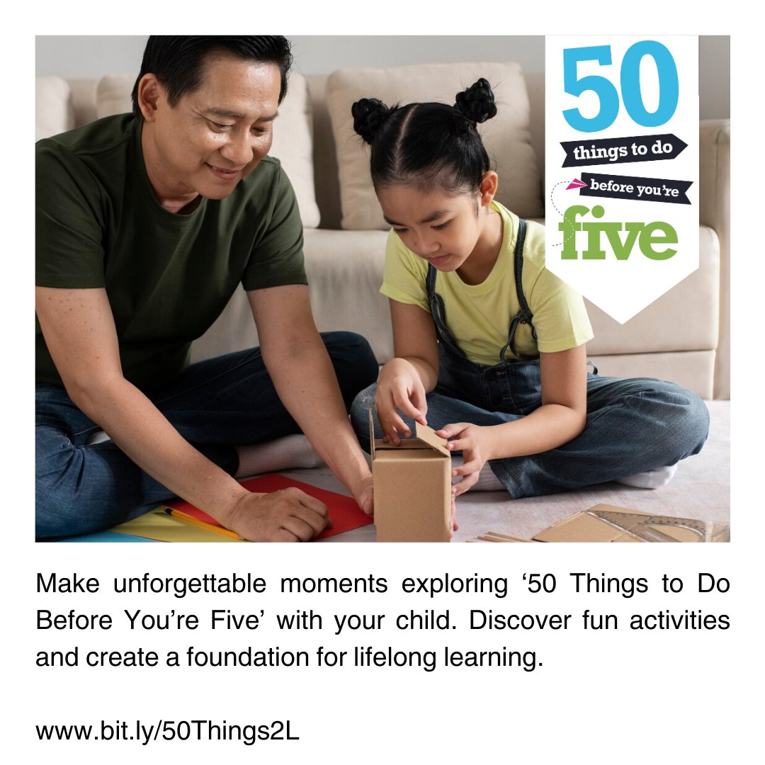 Let’s celebrate the power of imagination with the 50 Things activity 'Creative Junk.' Grab some boxes, and let your child’s creativity soar. Whether it is a spaceship, a castle, or a secret hideout, the possibilities are endless. bit.ly/50Things2L #50ThingsTo #LearnTogether
