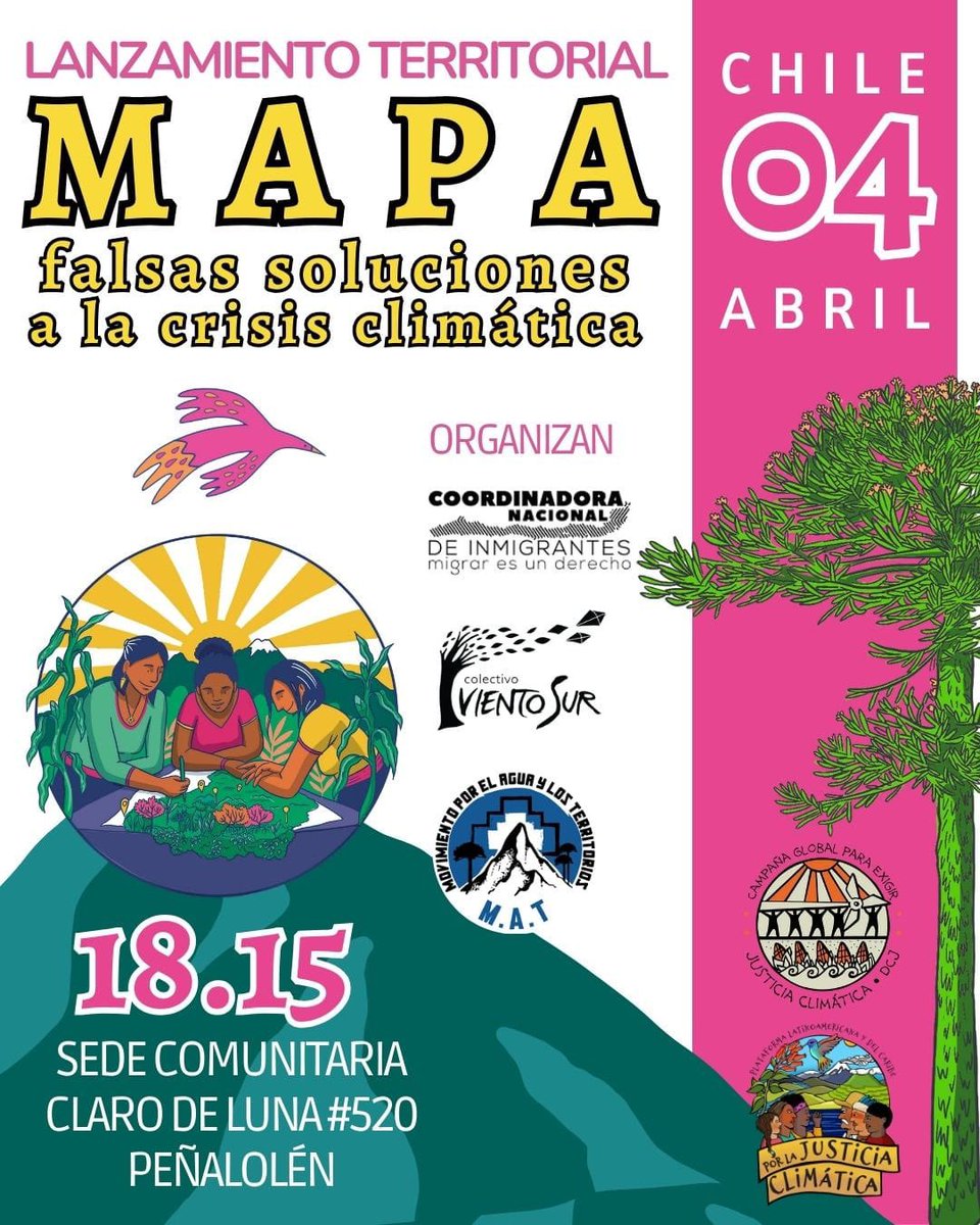 🟣 LANZAMIENTO TERRITORIAL del Mapa de Falsas Soluciones🟣 #Chile 

Nos encontramos a las 18.15 el jueves 04 de abril en la sede comunitaria Claro de luna #520, #Peñalolén