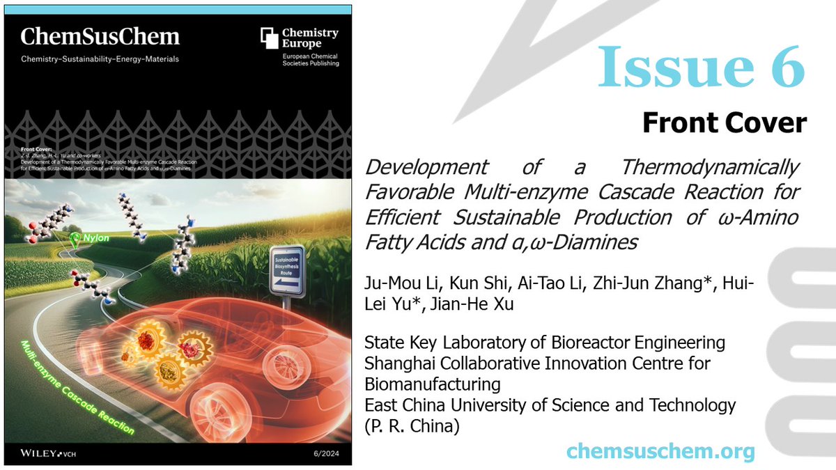 📢Issue 6 is now online! 👉bit.ly/ChemSusChem6 🧐Don't miss the Front Cover by Jian-He Xu and co-workers, great work by Jennifer M. Pringle (@JennyChemy) and co-workers and by Mikhael Bechelany and co-workers, and many more! @ColacinoEvelina @TVegge @DeenJiang @KLEIJ_ICIQ