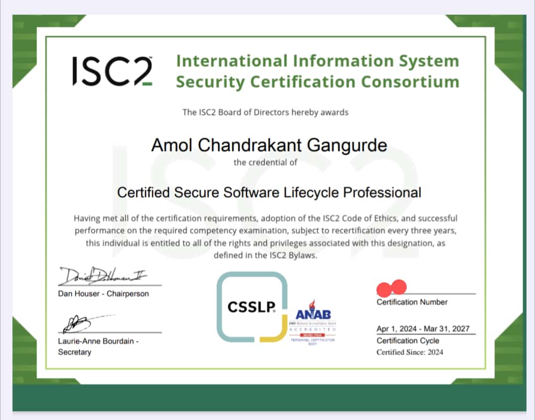 codewithamol's tweet image. I cleared the @ISC2 #CC and #CSSLP exams 🎉🎊 . Planning for the CISSP exam
