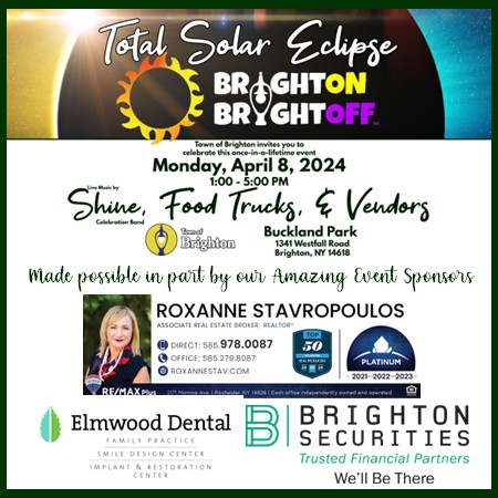 Join us and @townofbrighton Monday, April 8th from 1-5pm for the Total Solar Eclipse! Enjoy food trucks, vendors & more! #trustedfinancialpartners #wewillbethere #SolarEclipse2024