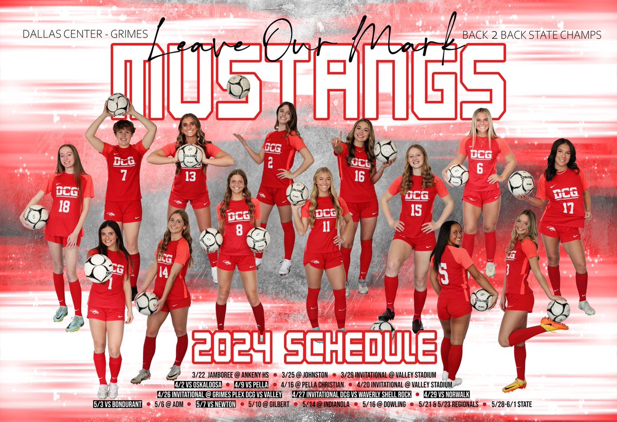 Opening day for the Mustangs!! DCG takes on Johnston tonight! Come out and cheer the boys and girls on! #tearitup
JV: 4:30
V: 6:00
V Boys: 7:30