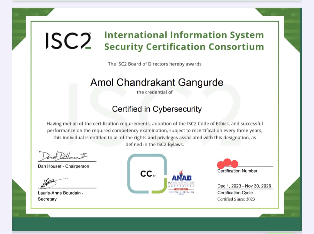 codewithamol's tweet image. I cleared the @ISC2 #CC and #CSSLP exams 🎉🎊 . Planning for the CISSP exam