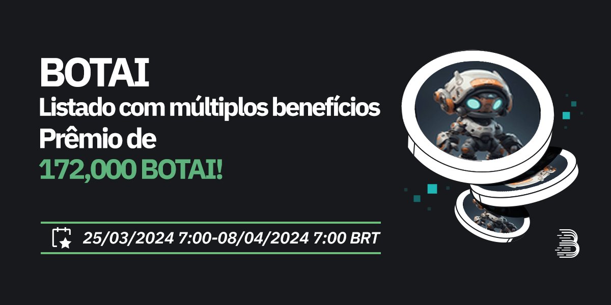 BitMart_PT's tweet photo. 📢 Para comemorar a listagem da #ROBOTAI ( #BOTAI) @Robotaicrypto estamos distribuindo 172.000 $BOTAI em nossos eventos!

🎁Airdrops de mídia social - 60.000 $BOTAI de brinde!
https://t.co/SGWwRItehl

🎁Competição de Negociação - 50.000 $BOTAI Giveaway!
🎁Compre & Ganhe - Prêmio de 62.000 $BOTAI!

🔗 Detalhes: https://t.co/DaX4ttAsUD

✨Negocie: https://t.co/yKUvFgZGNO

#BitMart #CriptoGiveaway #criptotrading #criptoairdrop