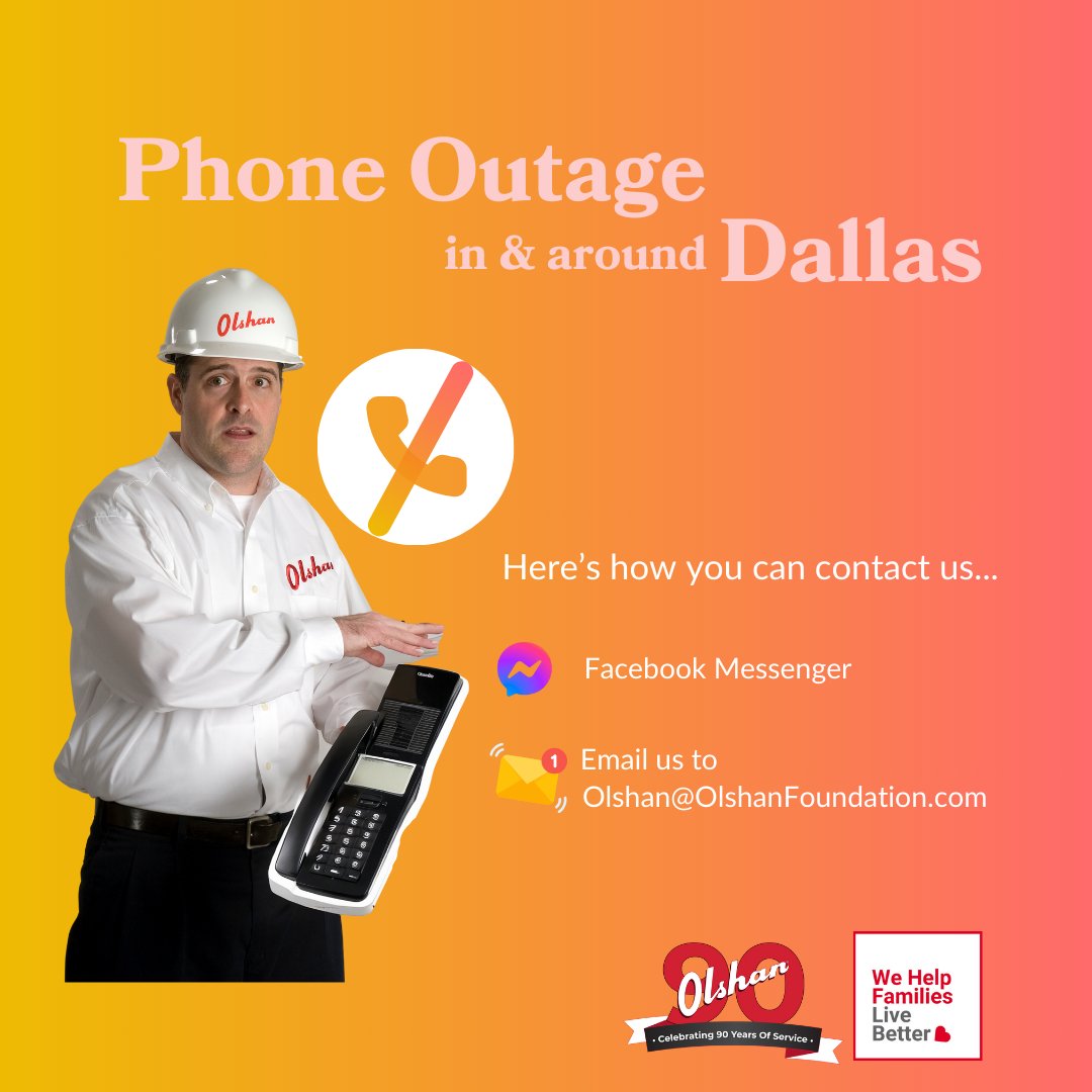 Dallas Residents! Due to a phone outage in the Dallas area, we want to ensure you can still reach us with ease. You can contact us via 📱 Facebook Messenger: Stay connected by dropping us a message on our Facebook page. 📧 Email: Reach out to us at Olshan@OlshanFoundation.com