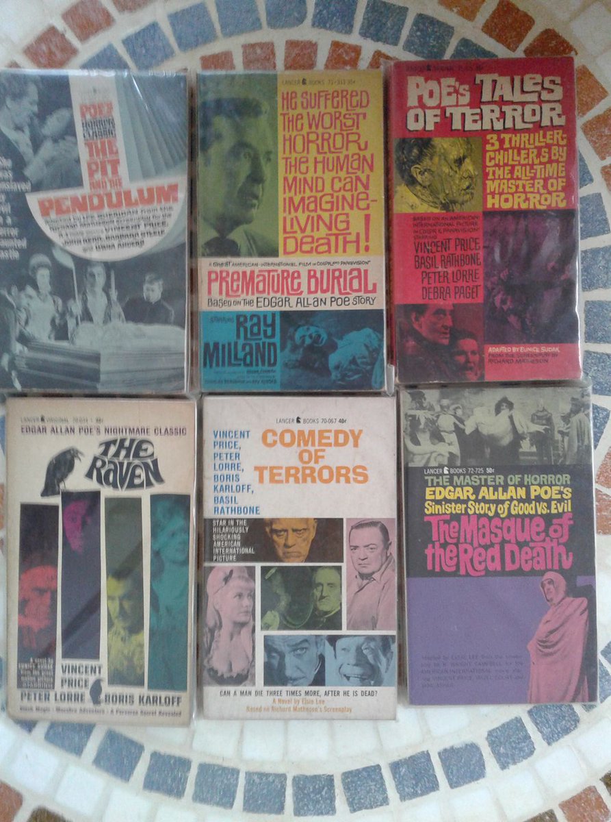 Wow...Roger Corman+Edgar Allan Poe vintage movie tie-in novels.  What a collection!
Like | Comment | Share
tampabayscreams.com
#edgarallanpoe #poe #rogercorman #vincentprice #boriskarloff #peterlorre #raymilland #basilrathbone #thraven