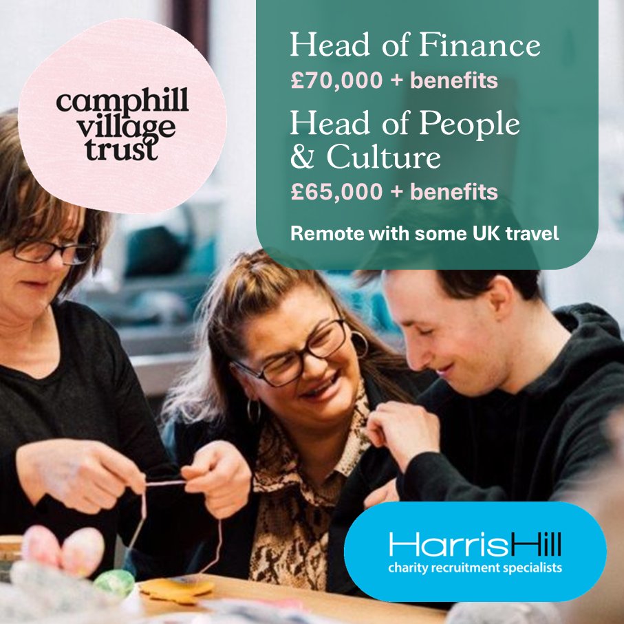 Don't miss these fantastic opportunities to help @CamphillVillag1 make a real difference to people with #learningdisabilities, working from home with occasional travel. See bit.ly/3PsPt01 for details! #charityjobs #jobs #thirdsectorjobs #notforprofitjobs #charityfinance